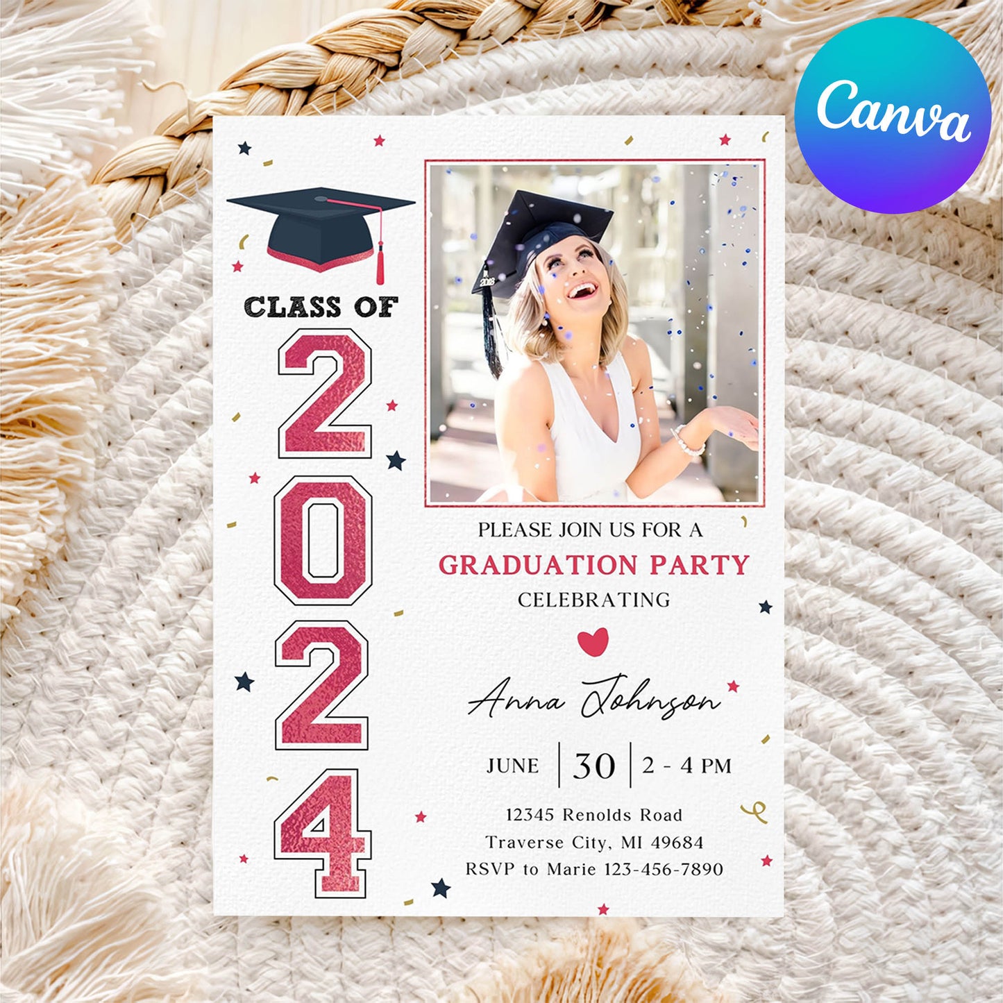 Editable Graduation Party Invitation with Photo, Printable or Digital Invitation