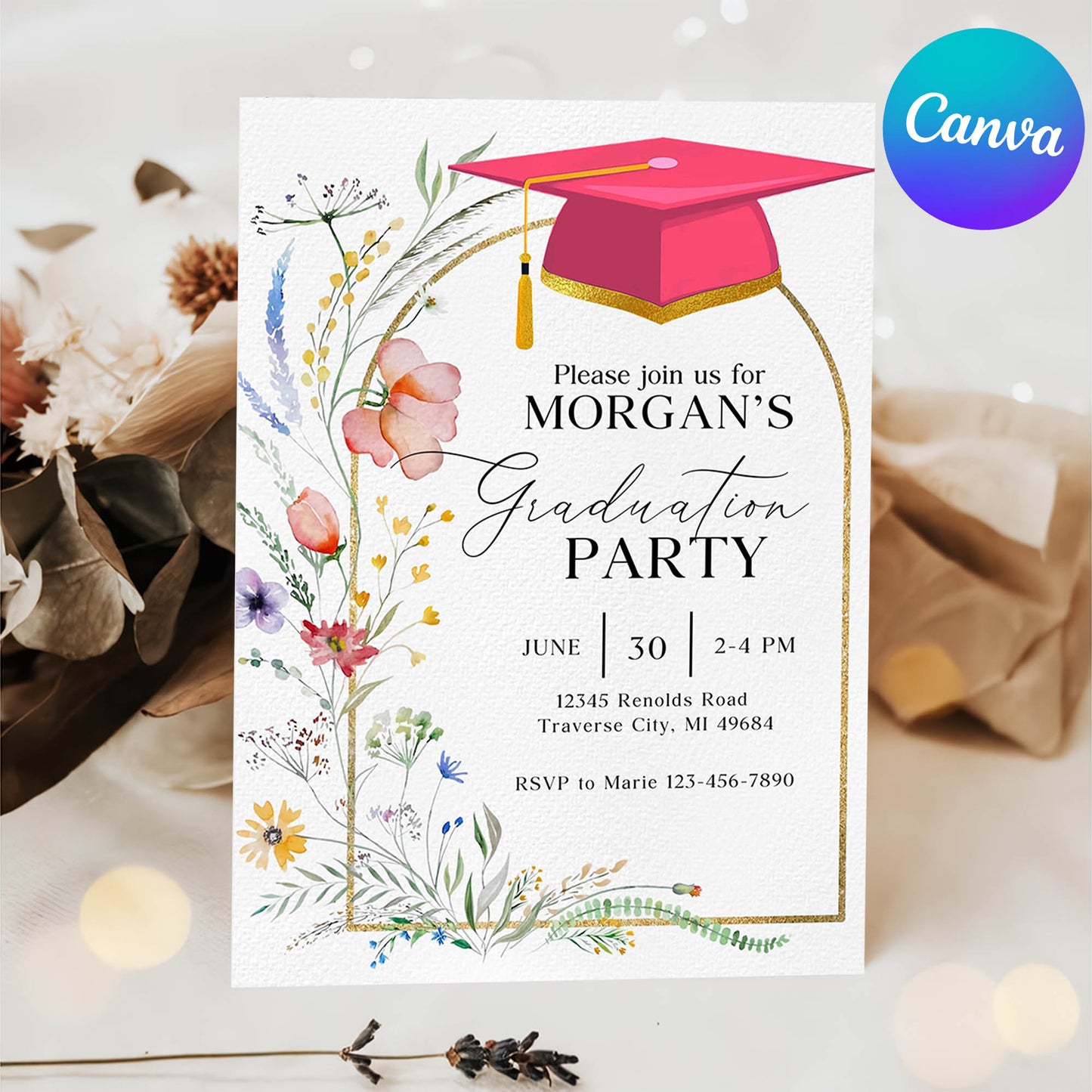 Wildflower Graduation Party Announcement Invitation