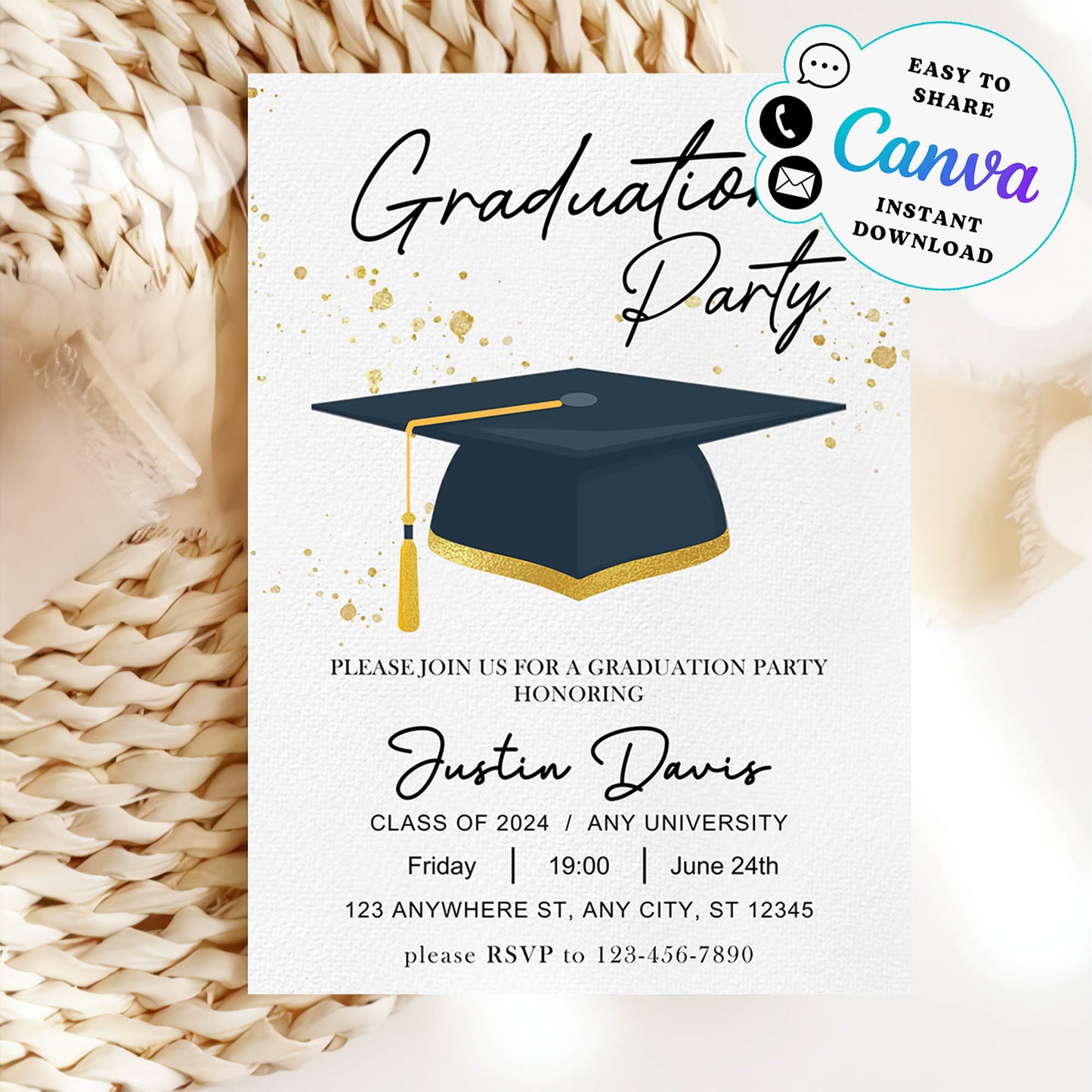 Editable Graduation Invitation Template, Modern Graduation Announcement