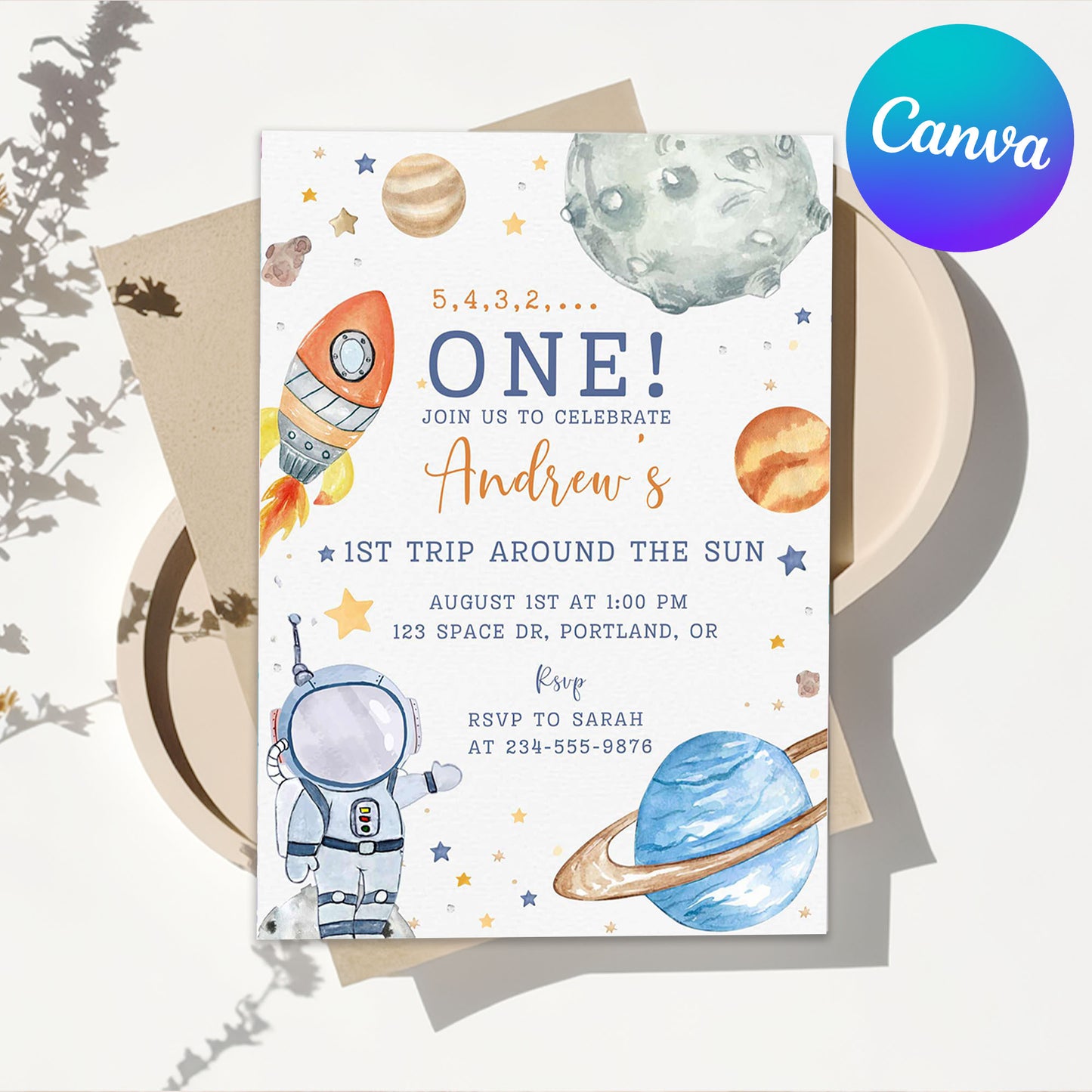 1st Birthday Space Invitation