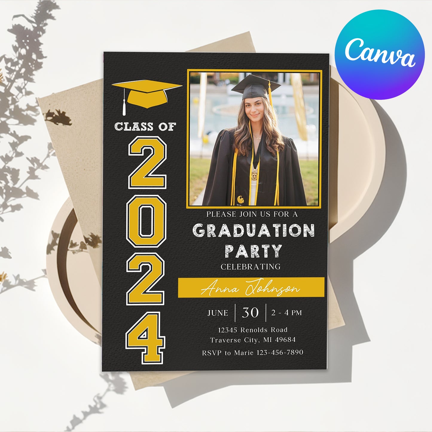 Canva Editable Graduation Invitation