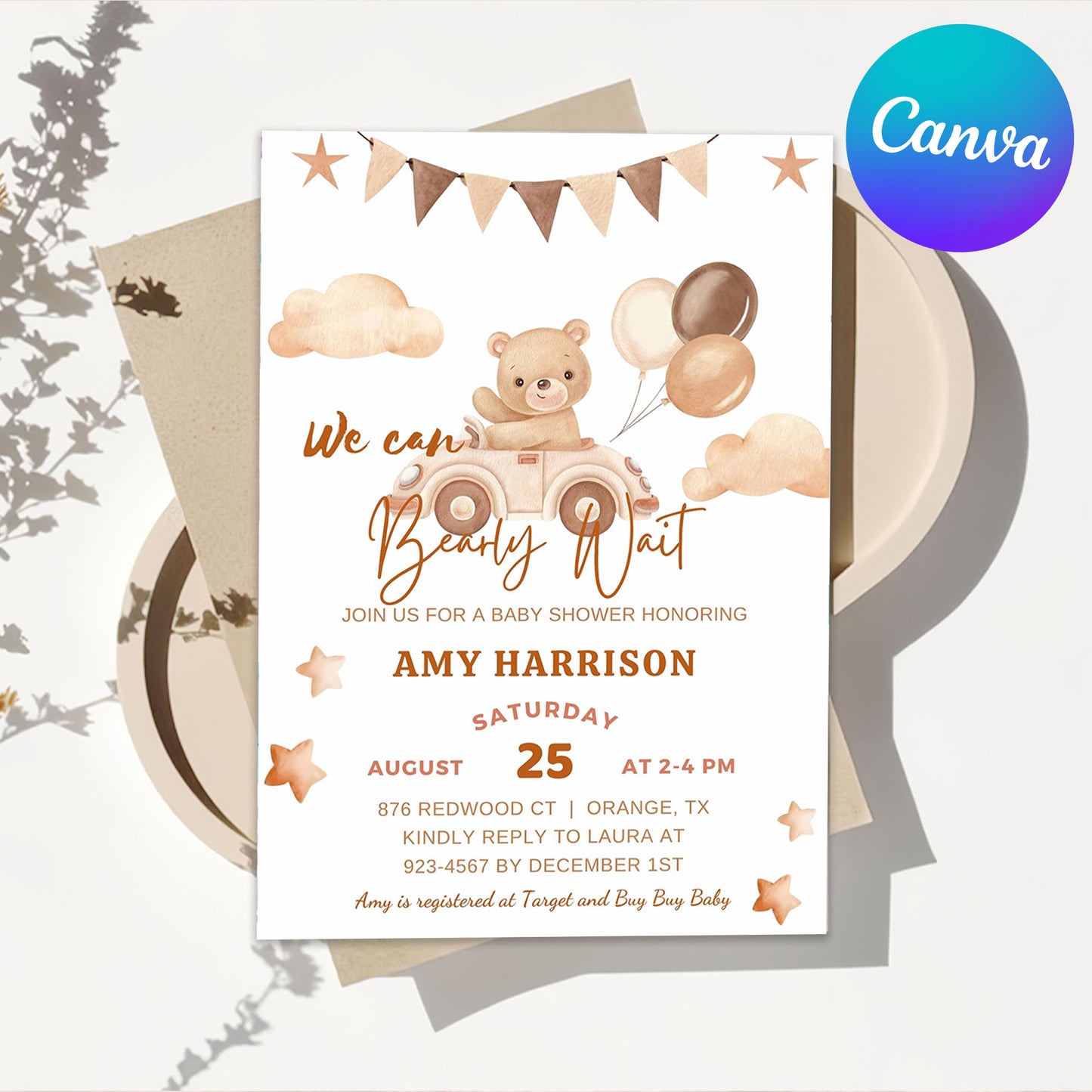 Teddy Bear Digital Baby Shower Invite