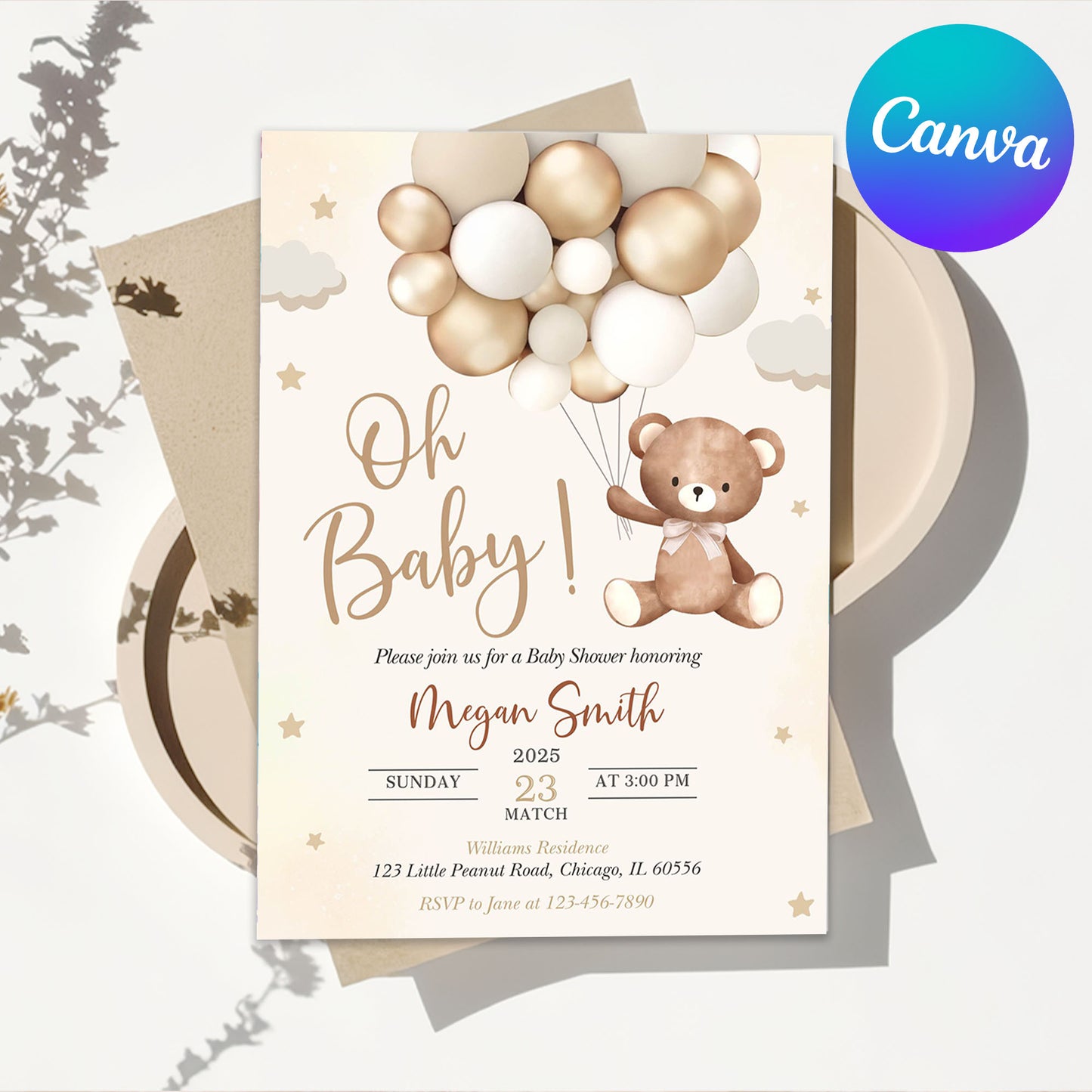 Playful Teddy Bear Baby Shower Invitations