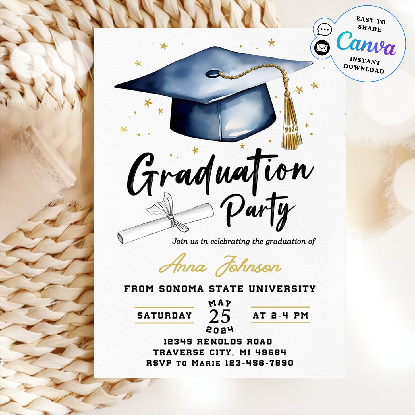 Graduation invitation template printable Editable