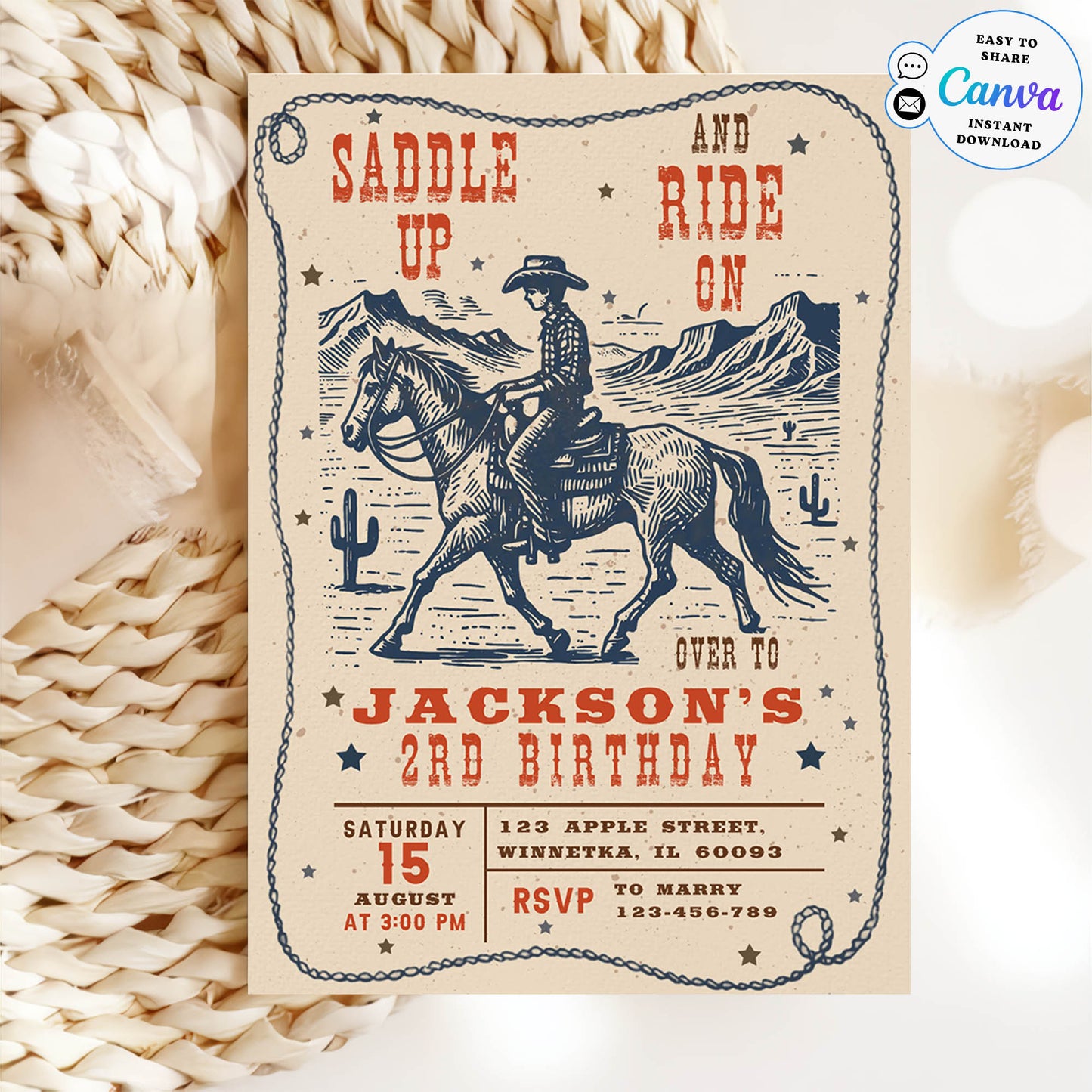 Saddle up and Ride on Western 2th Birthday invitation