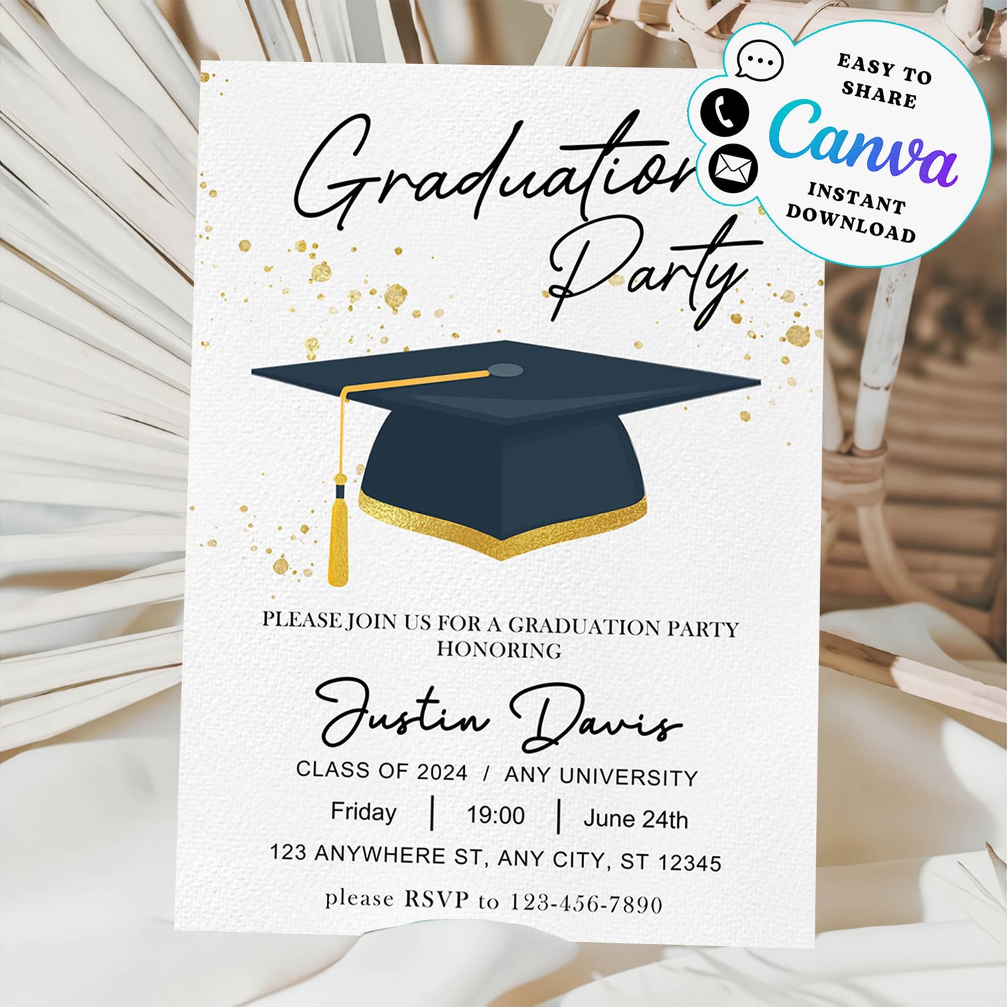 Editable Graduation Invitation Template, Modern Graduation Announcement