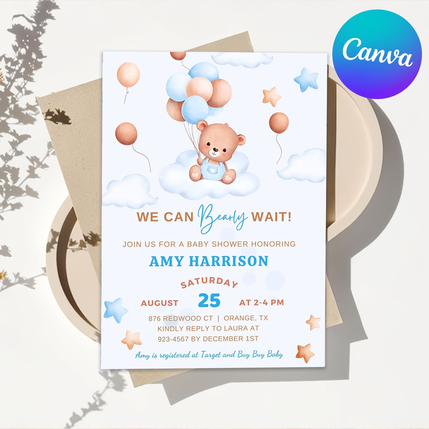 Personalized Teddy Bear Baby Shower Invite