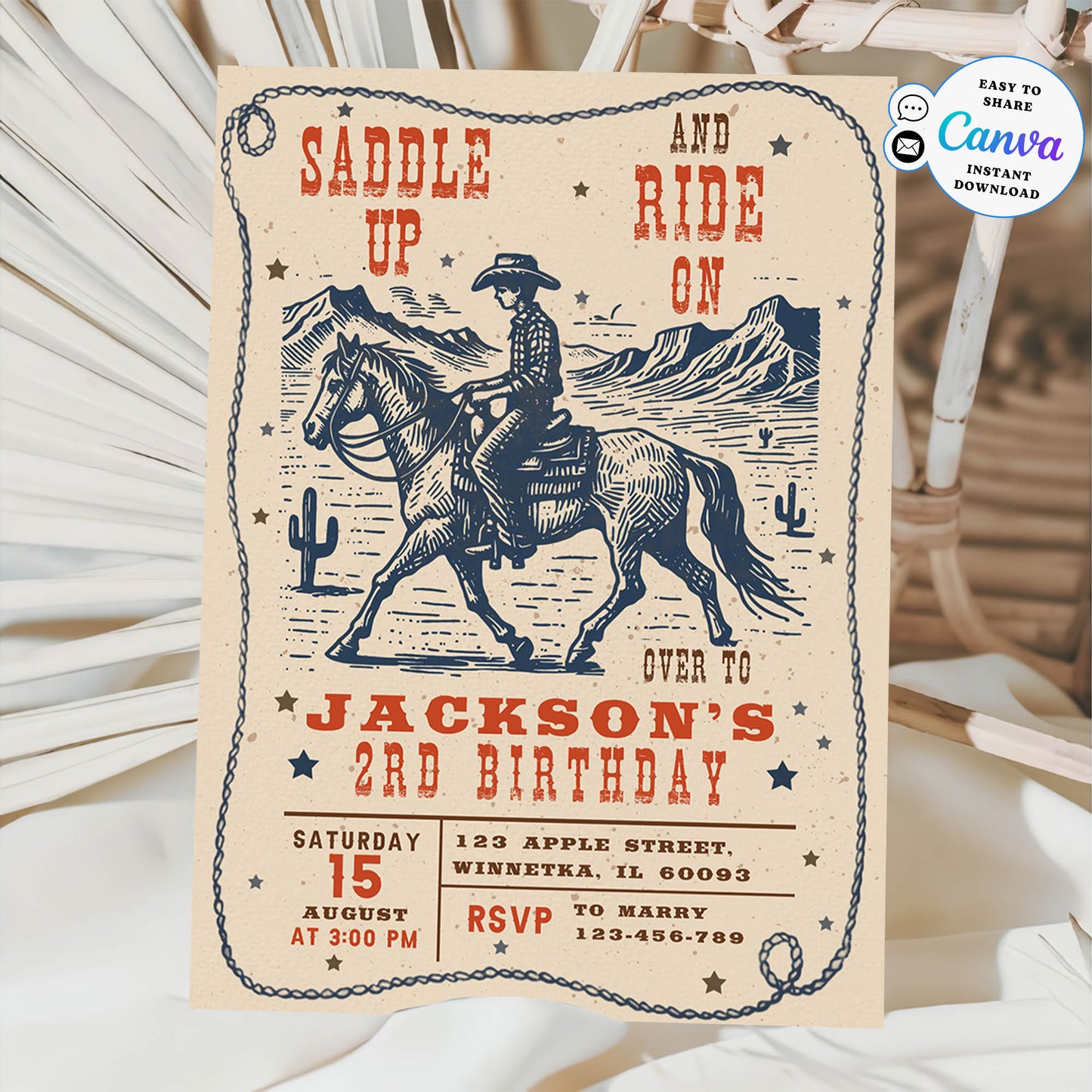 Saddle up and Ride on Western 2th Birthday invitation