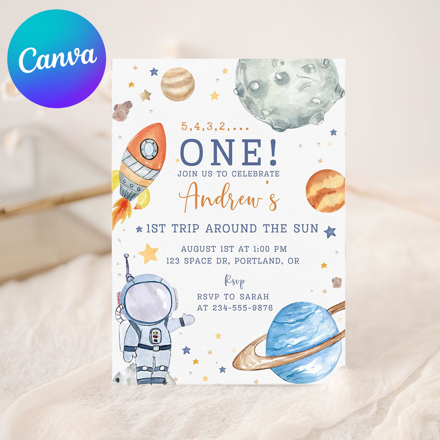 1st Birthday Space Invitation