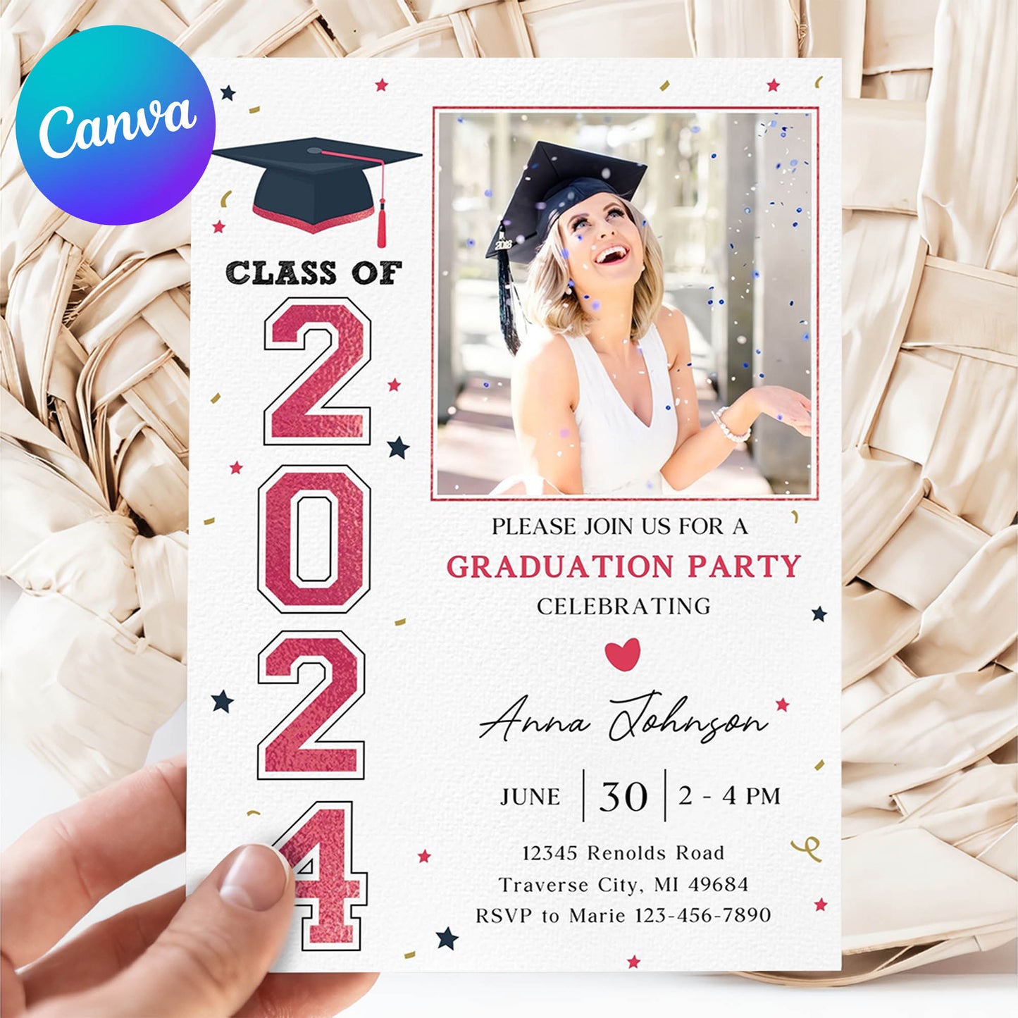 Editable Graduation Party Invitation with Photo, Printable or Digital Invitation