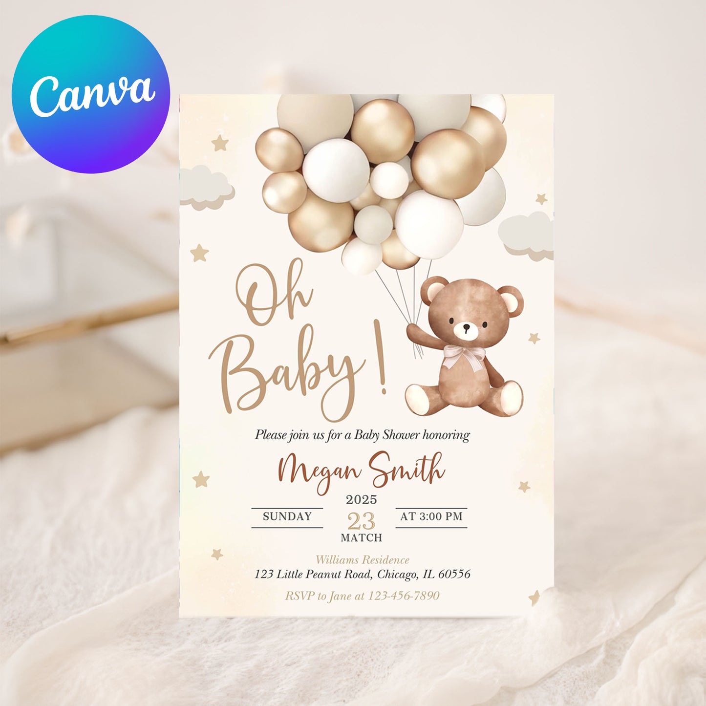 Playful Teddy Bear Baby Shower Invitations