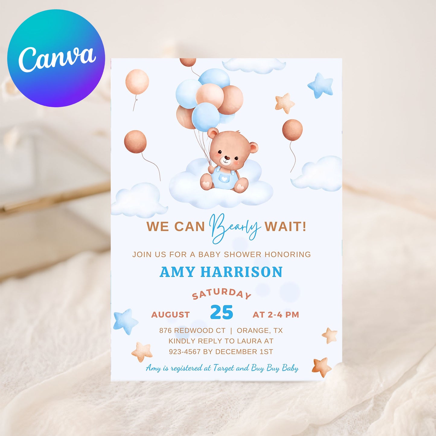 Personalized Teddy Bear Baby Shower Invite