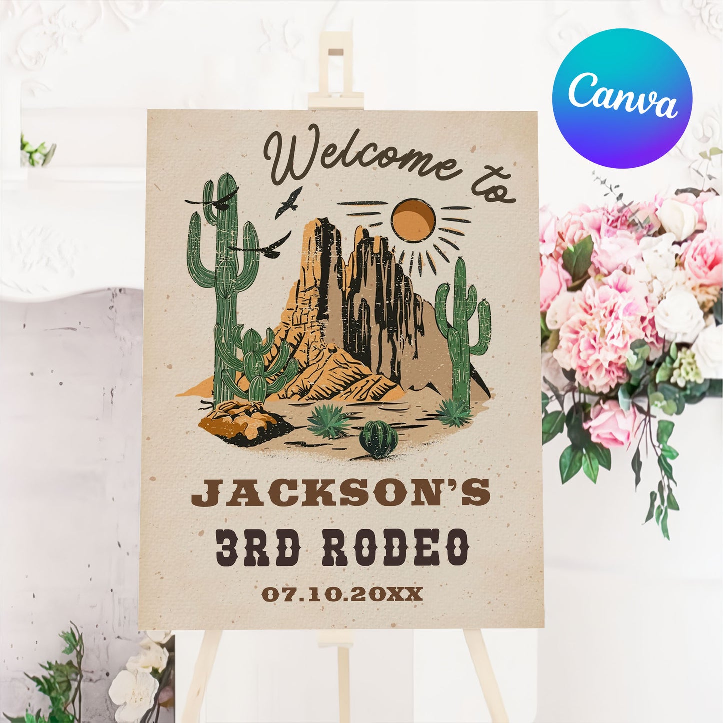 Editable cowboy welcome sign