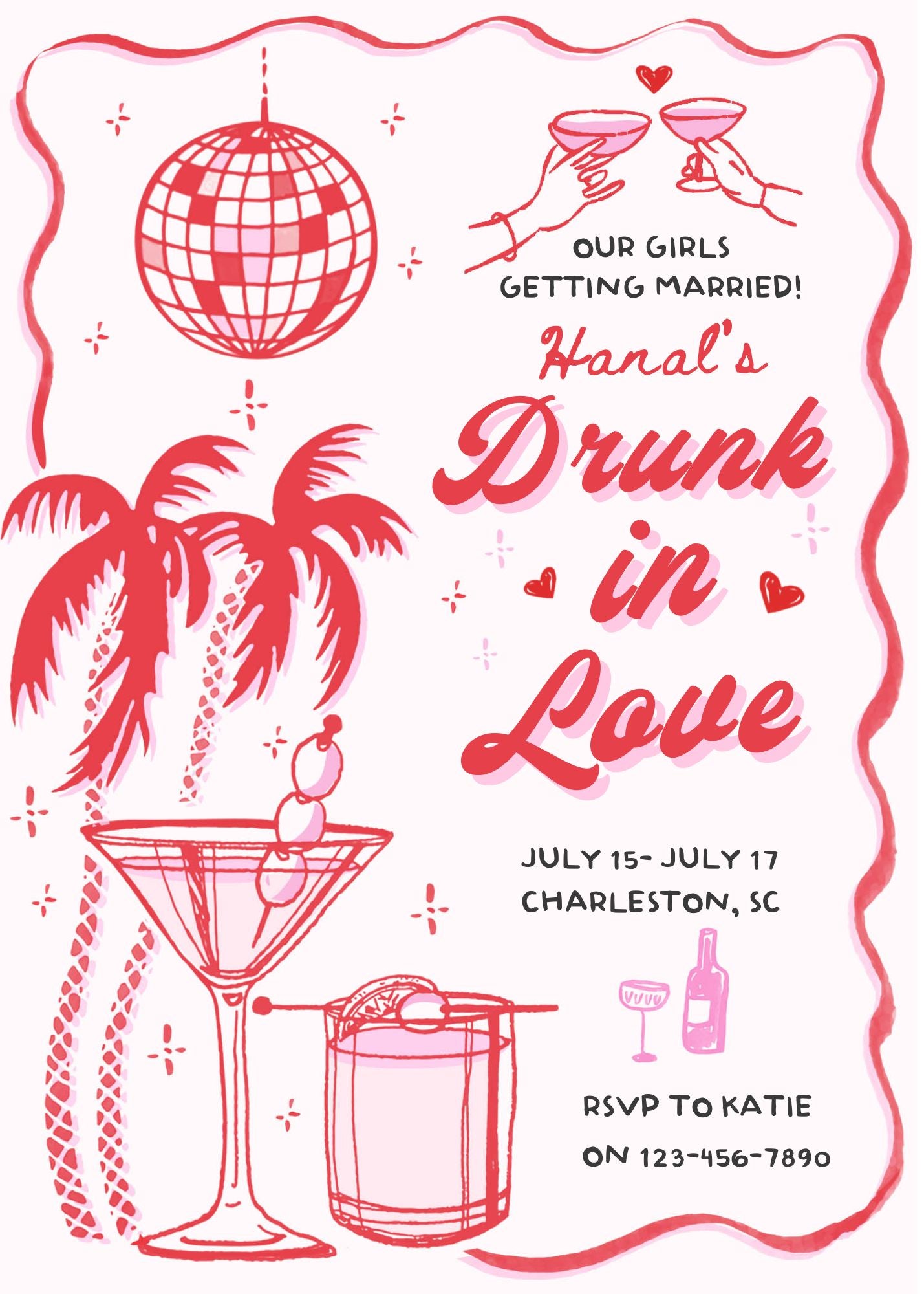 Drunk In Love Invitation Itinerary Editable Template