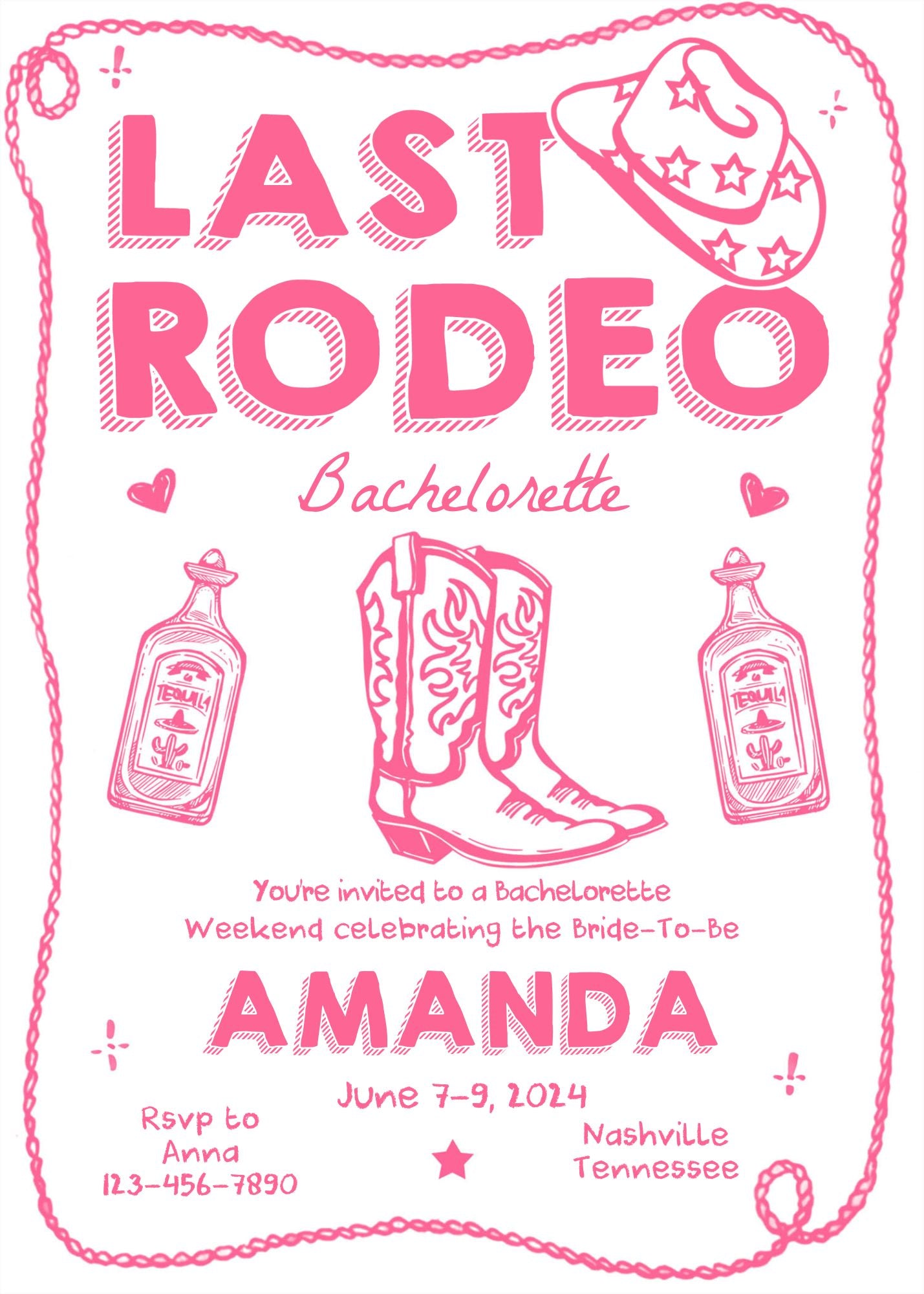 Last Rodeo Bachelorette Invitation & Itinerary