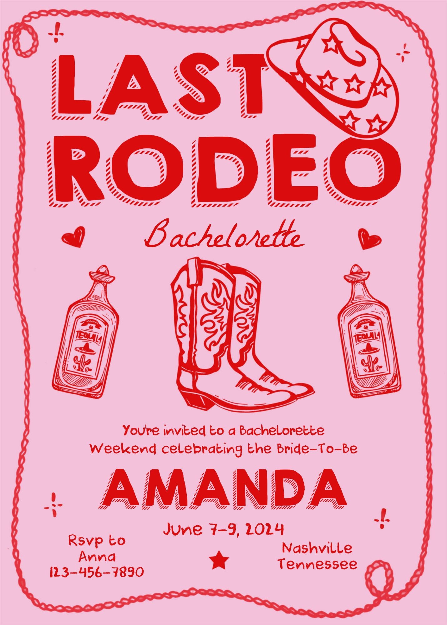 Pink Last Rodeo Bachelorette Itinerary Template