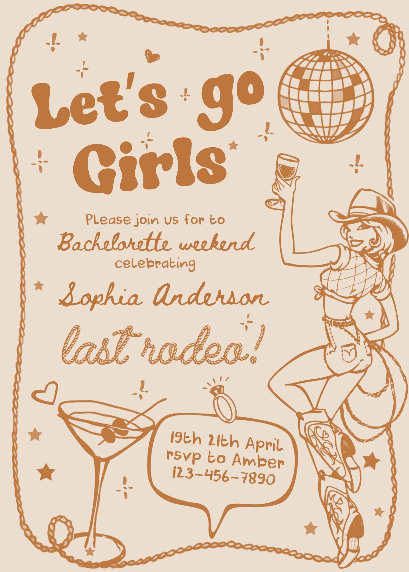 Let's Go Girls Nashville Bachelorette Party Invitation and Itinerary Template