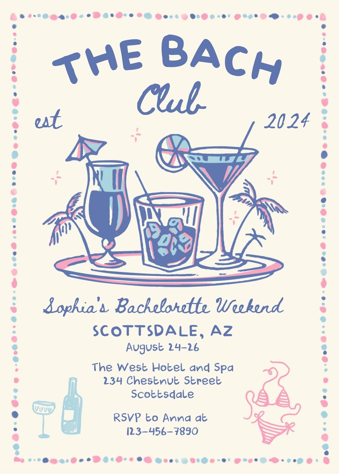 The Bach Social Club Cocktail Bachelorette invite template