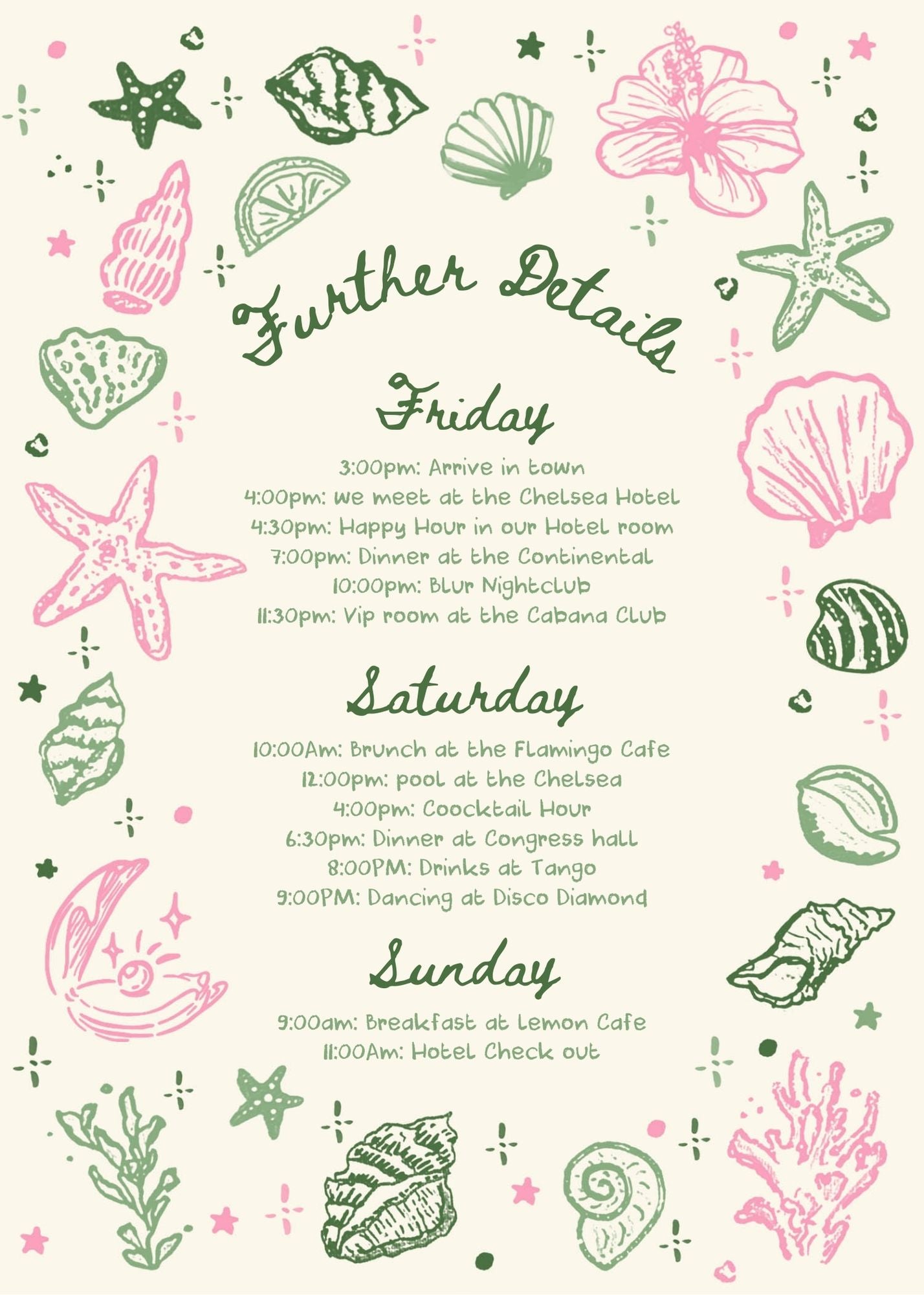 Social Club Bachelorette Party Invitation and Itinerary Template