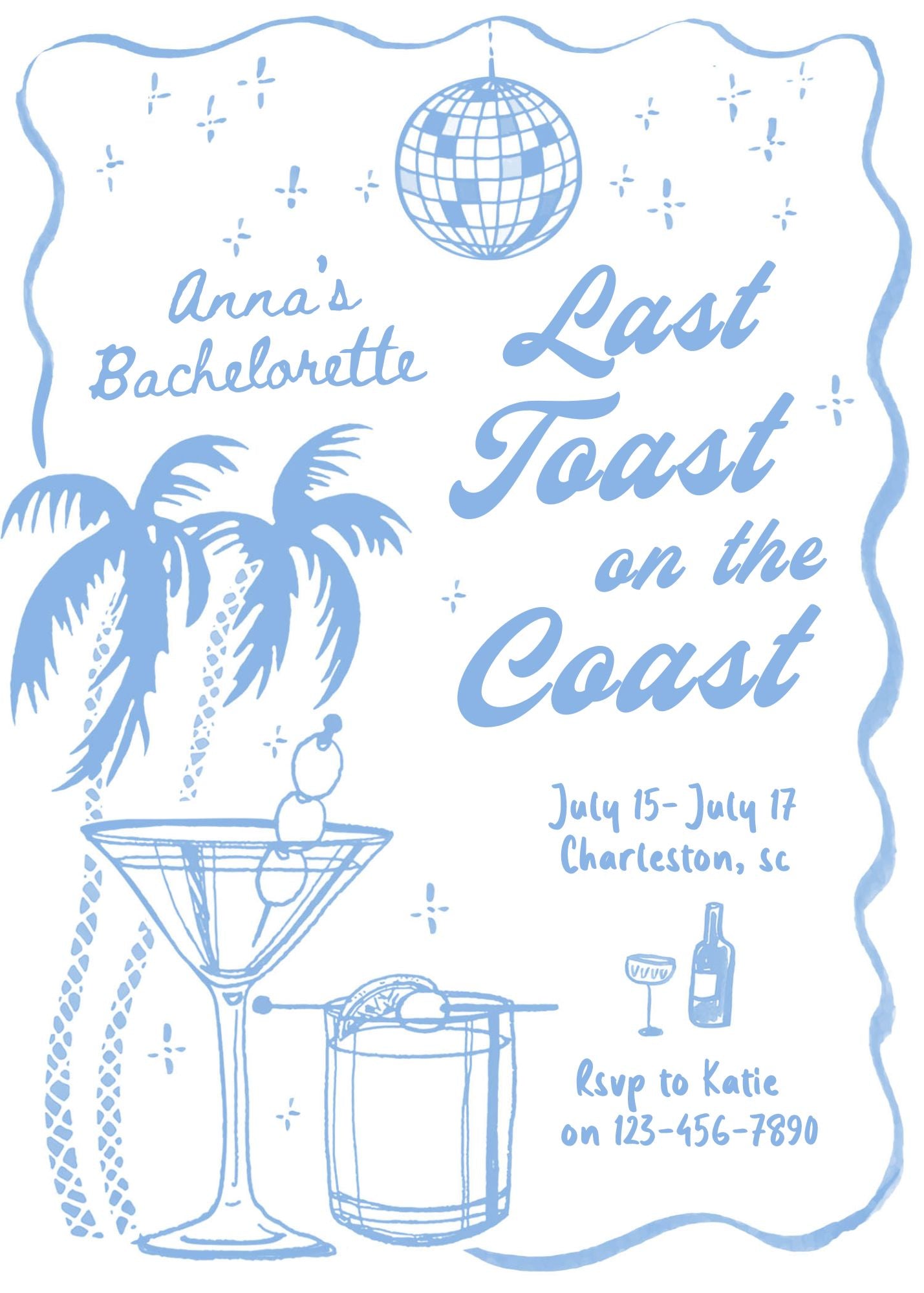 Editable Last Toast On The Coast Bachelorette Party Invitation