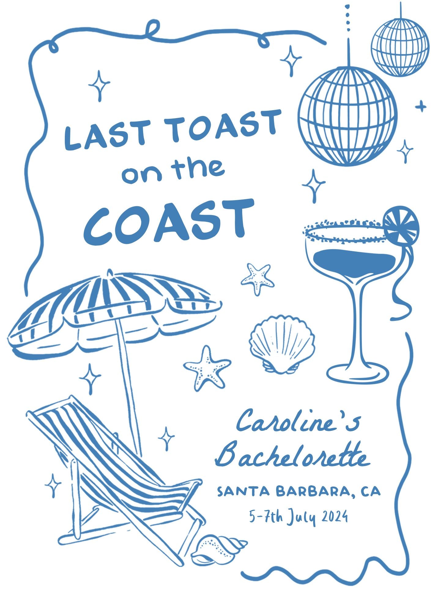 Last Toast On The Coast Bachelorette Party Invitation