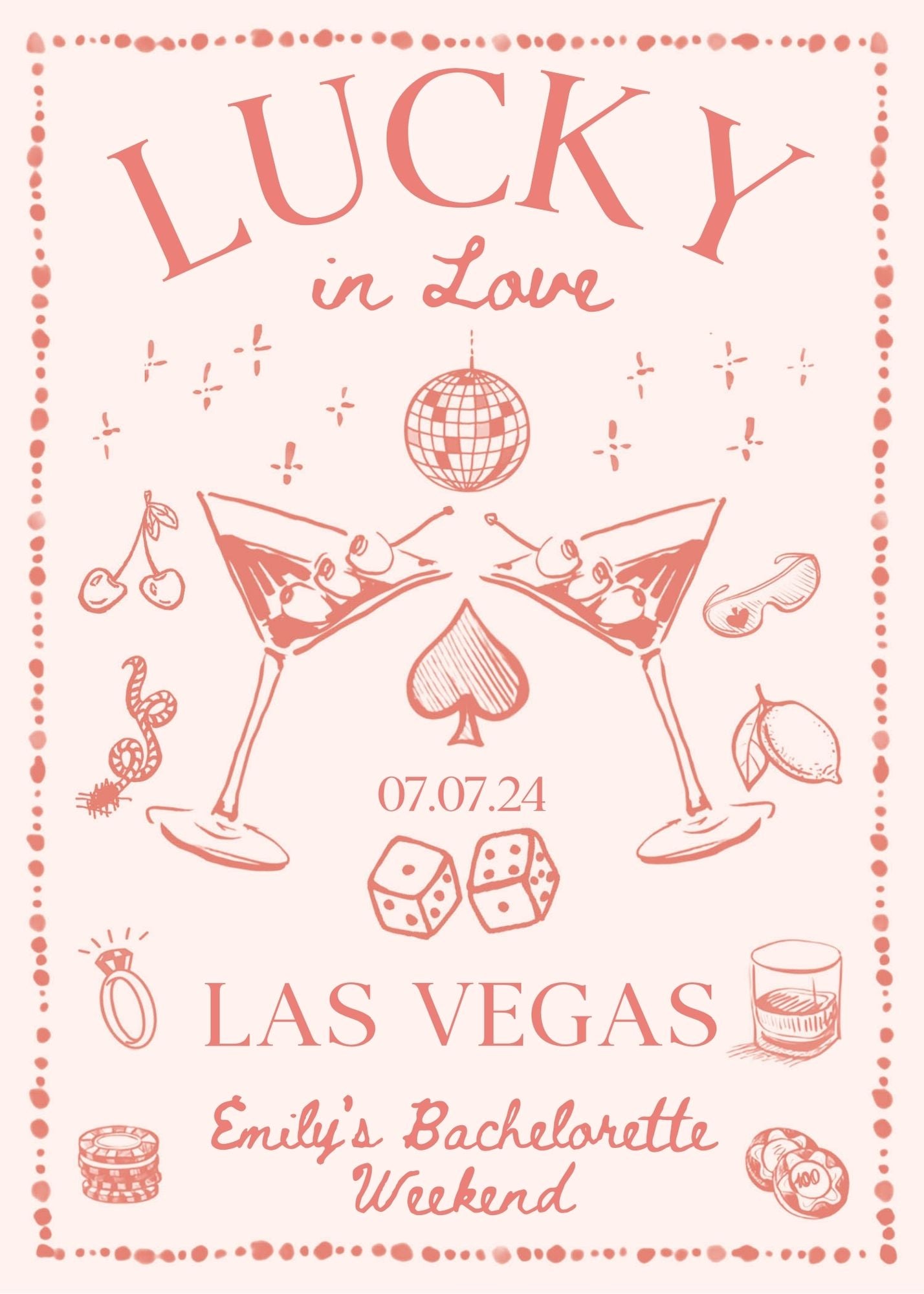 Lucky in love Bachelorette invitation and Itinerary