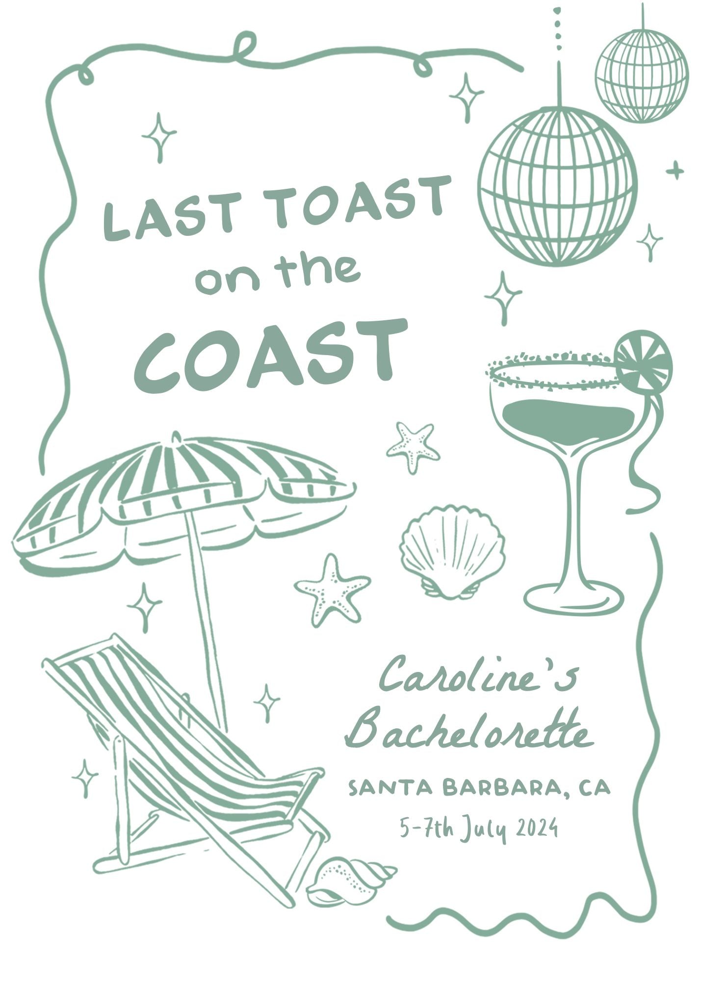 Last Toast on the Coast! Perfect Beach Bachelorette Invitation 🌊