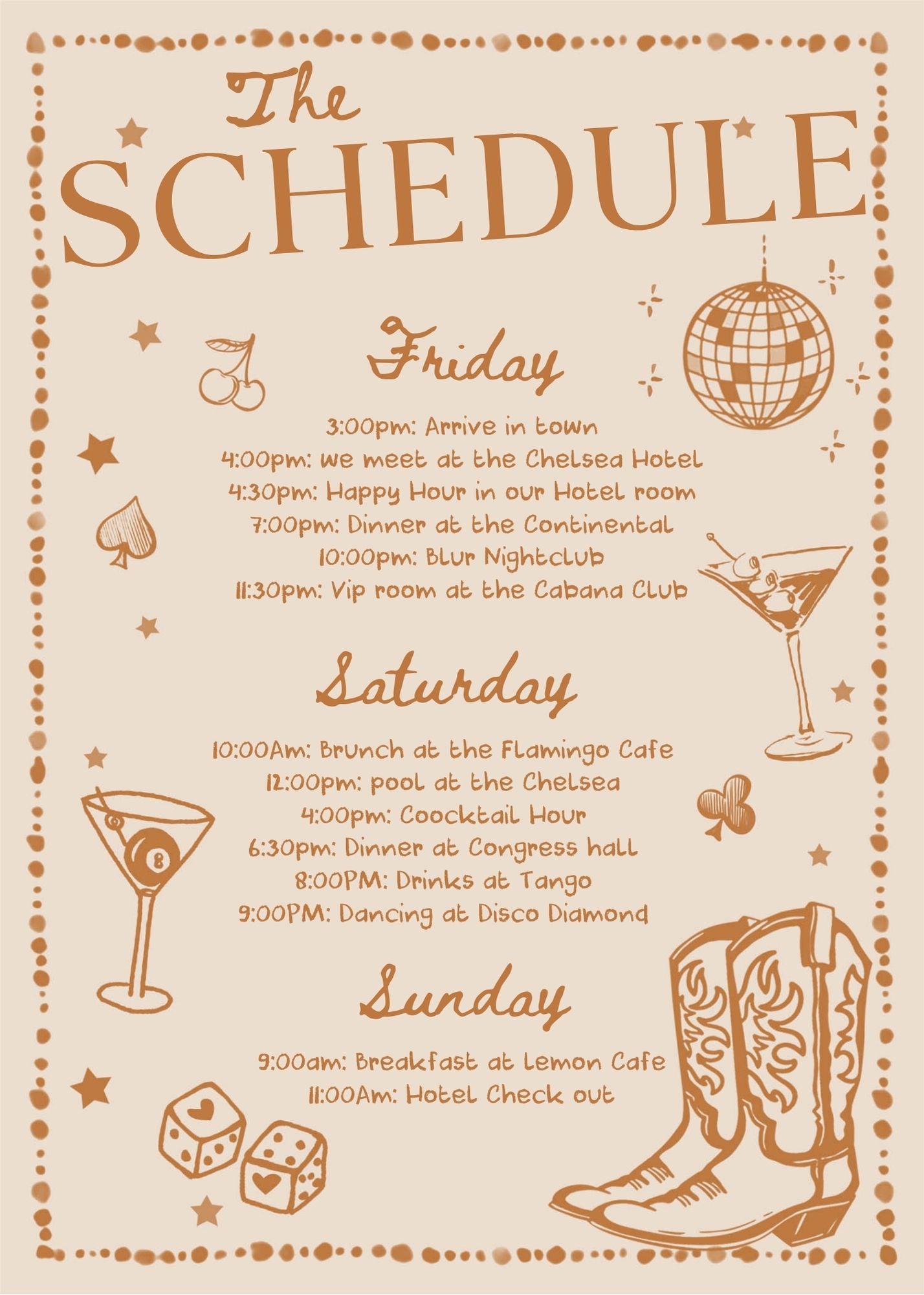 Las Vegas Bachelorette Itinerary Template