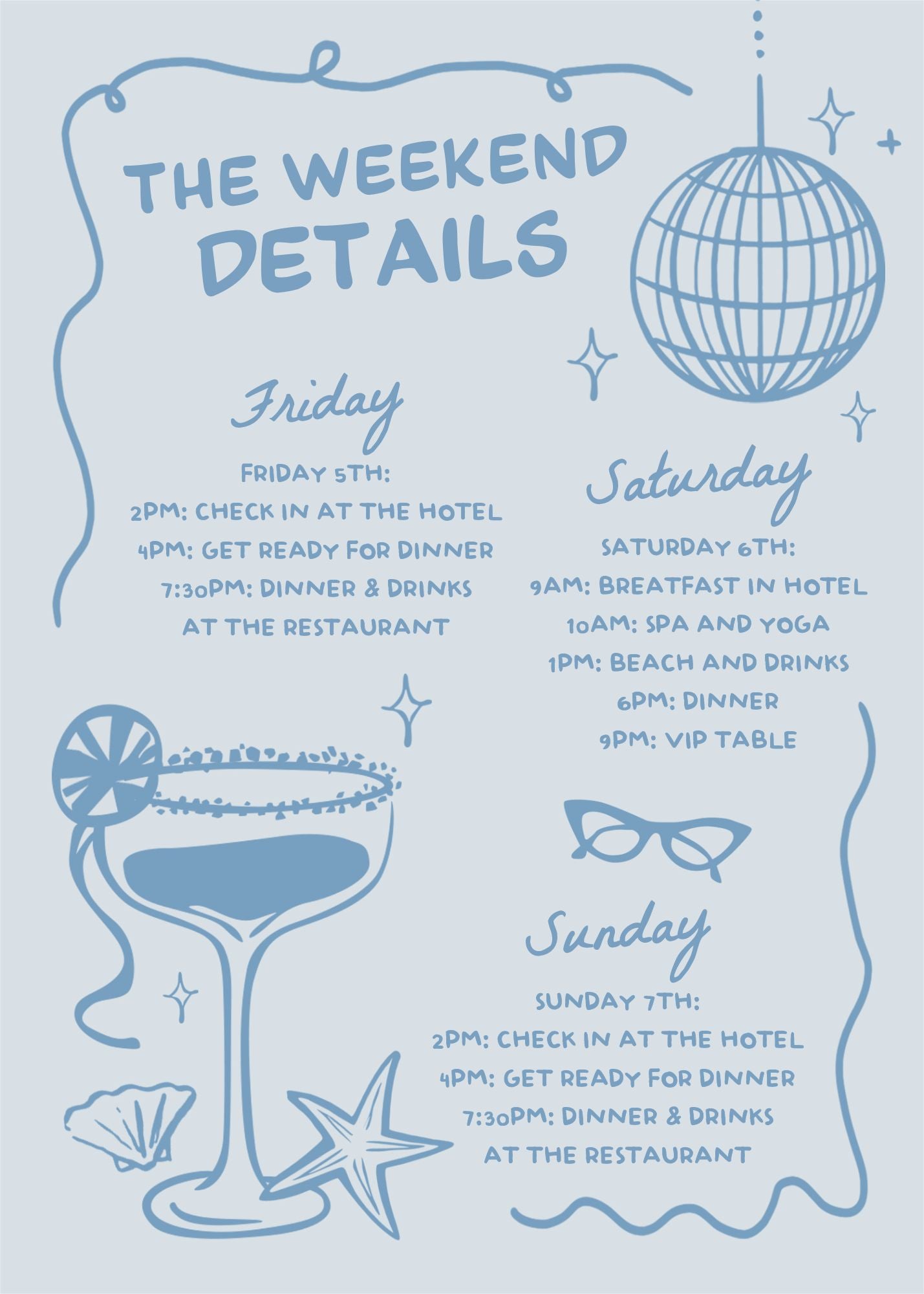 Editable Bachelorette Party Invitation and Itinerary Template