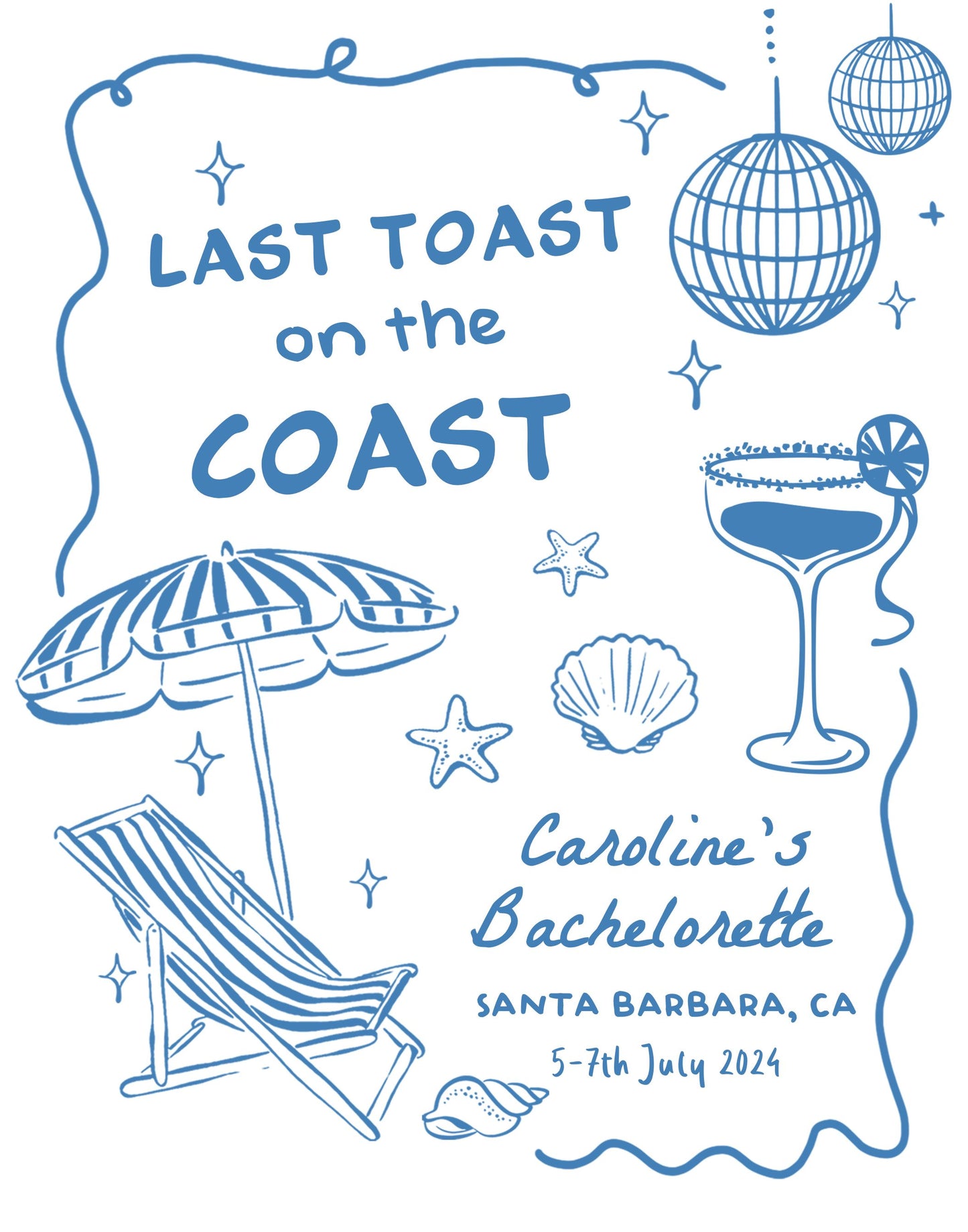 Last Toast On The Coast Bachelorette Party Welcome Sign Template