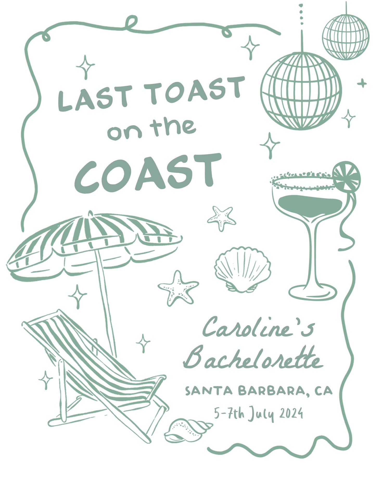 Last Toast On The Coast Bachelorette Party Green Welcome Sign Template