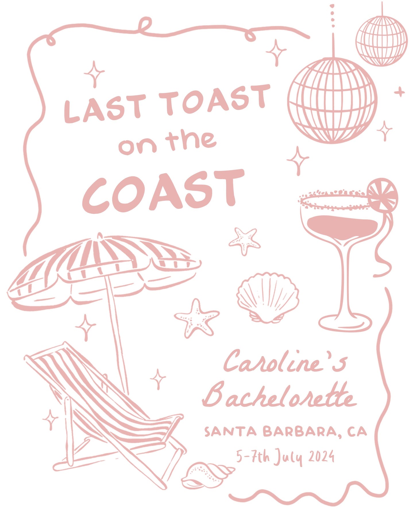 Last Toast On The Coast Bachelorette Party Pink Welcome Sign Template