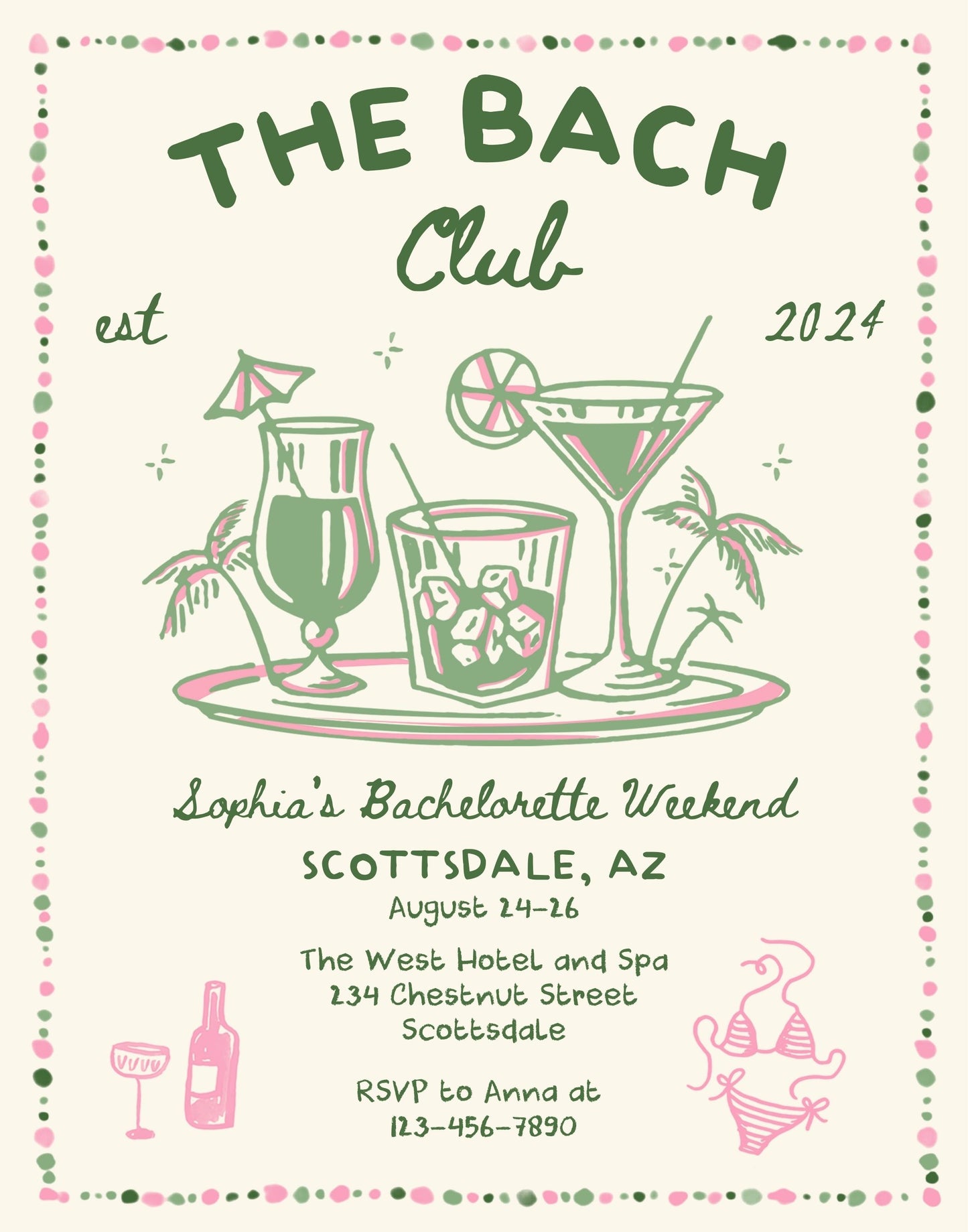 The Bach Social Club Sign Editable Canva Template