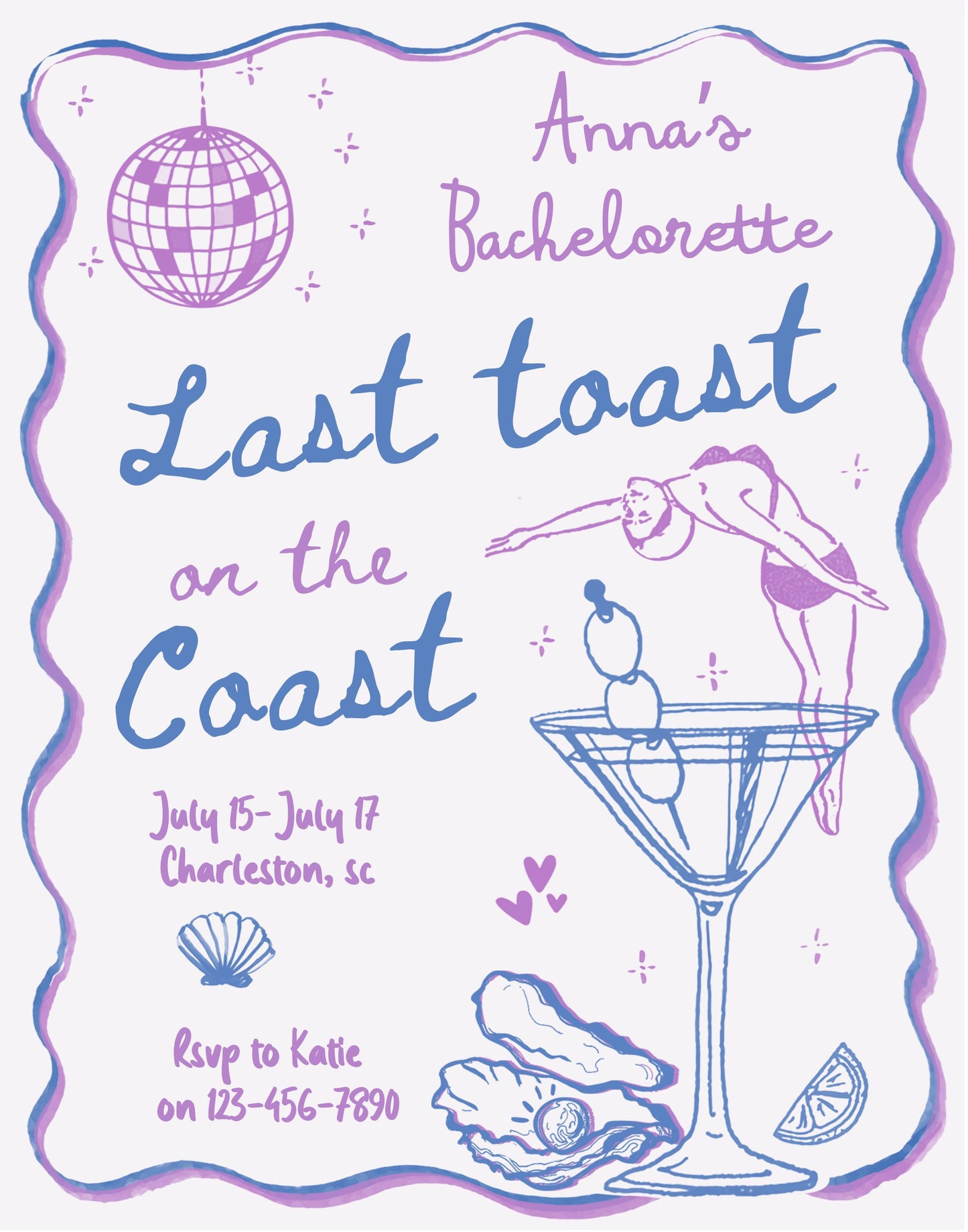 Purple Coastal Bachelorette Party Welcome Sign Template