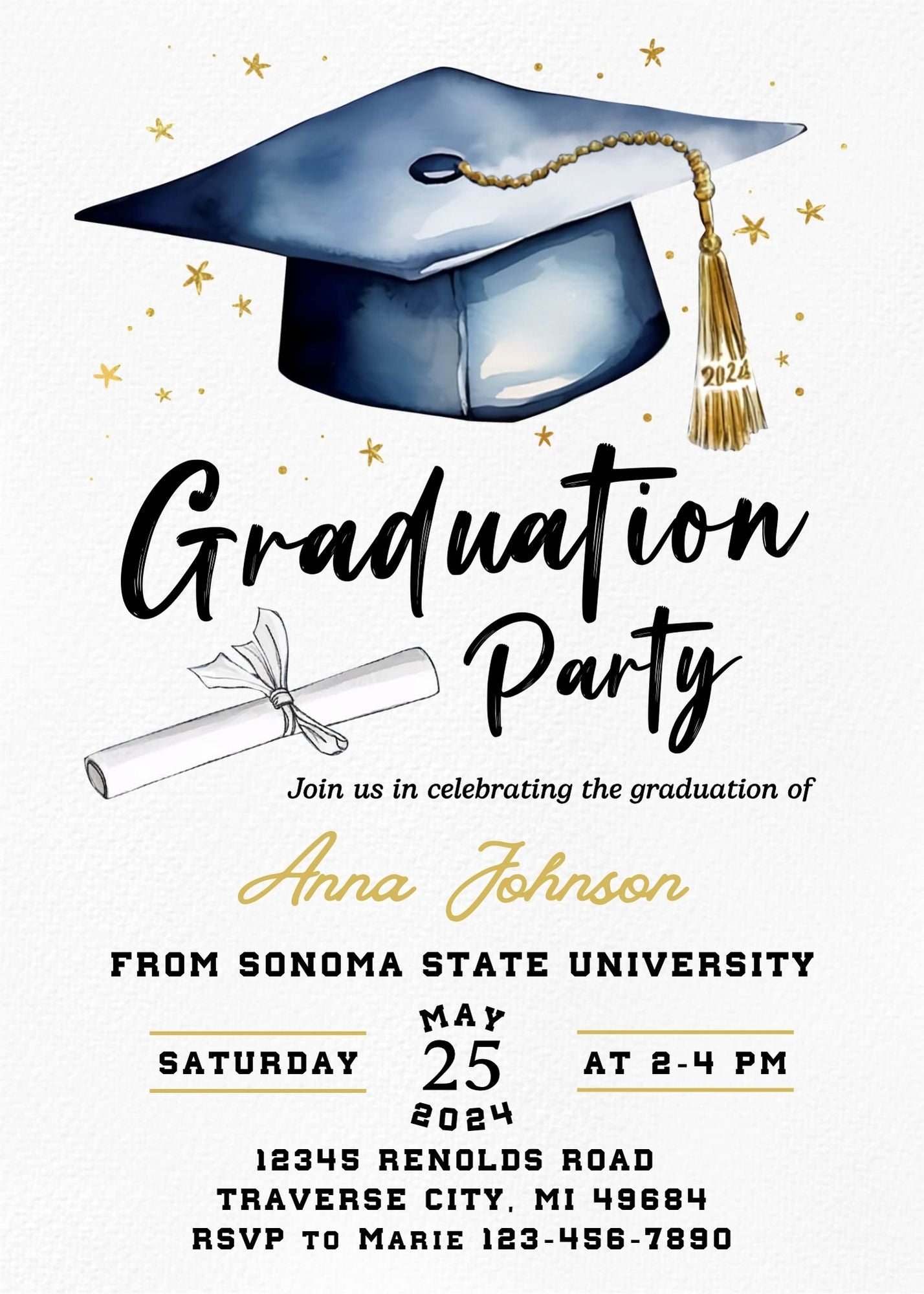 Graduation invitation template printable Editable