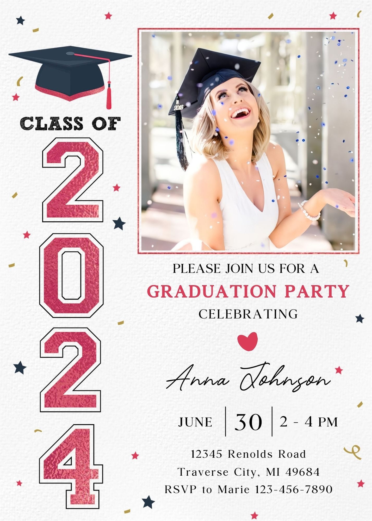 Editable Graduation Party Invitation with Photo, Printable or Digital Invitation