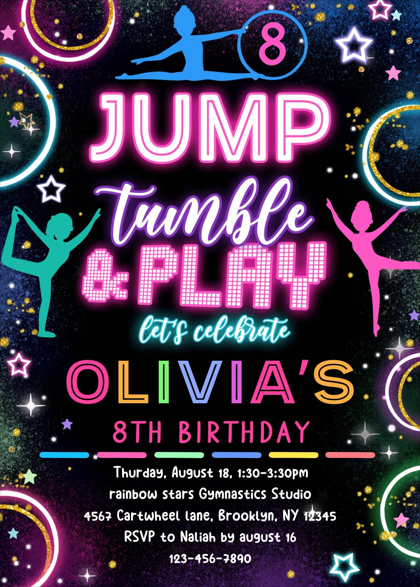 Jump, Tumble and Play 8th Birthday Party Invitation