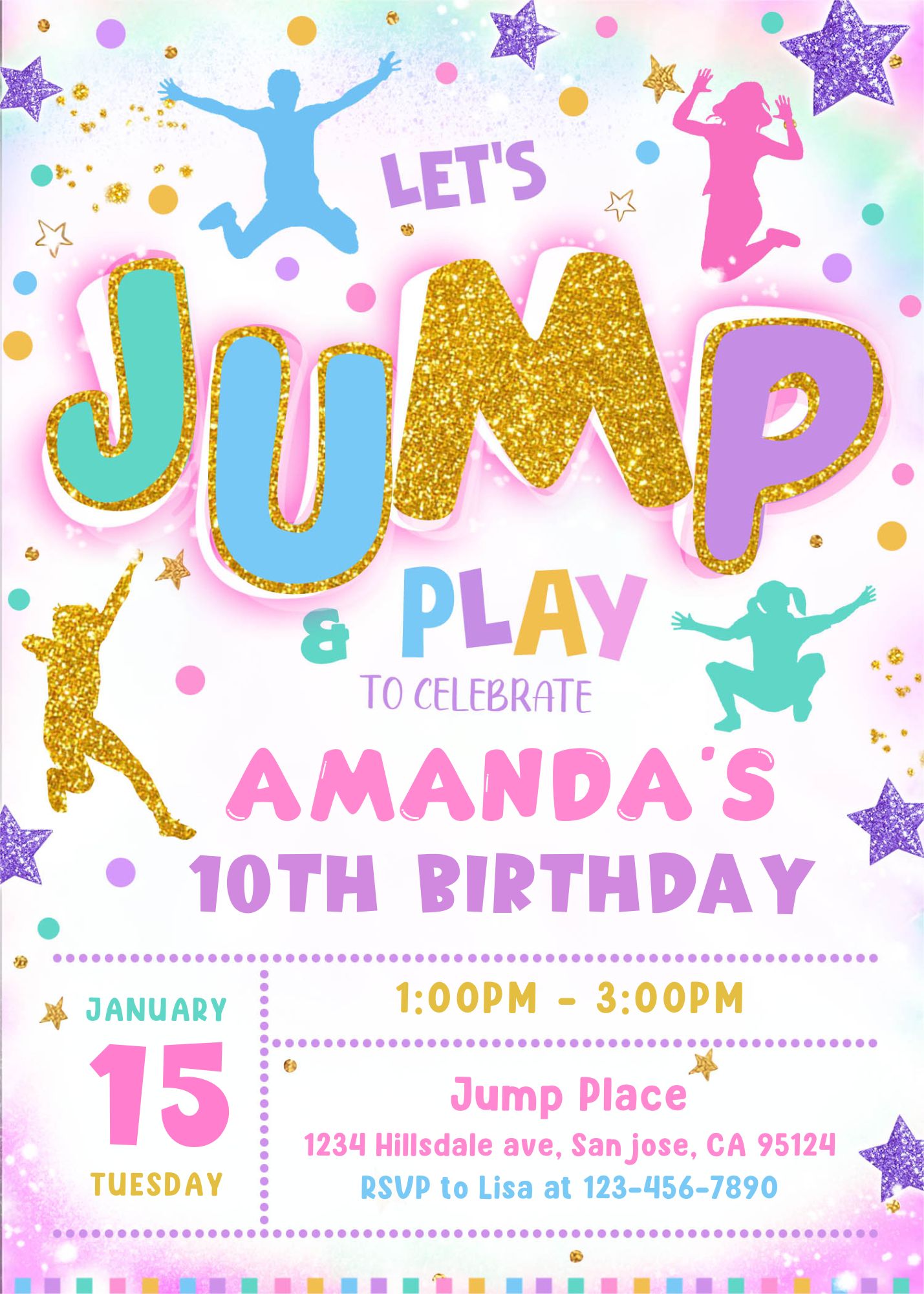 Jump Invitation Editable Jump Birthday Invite