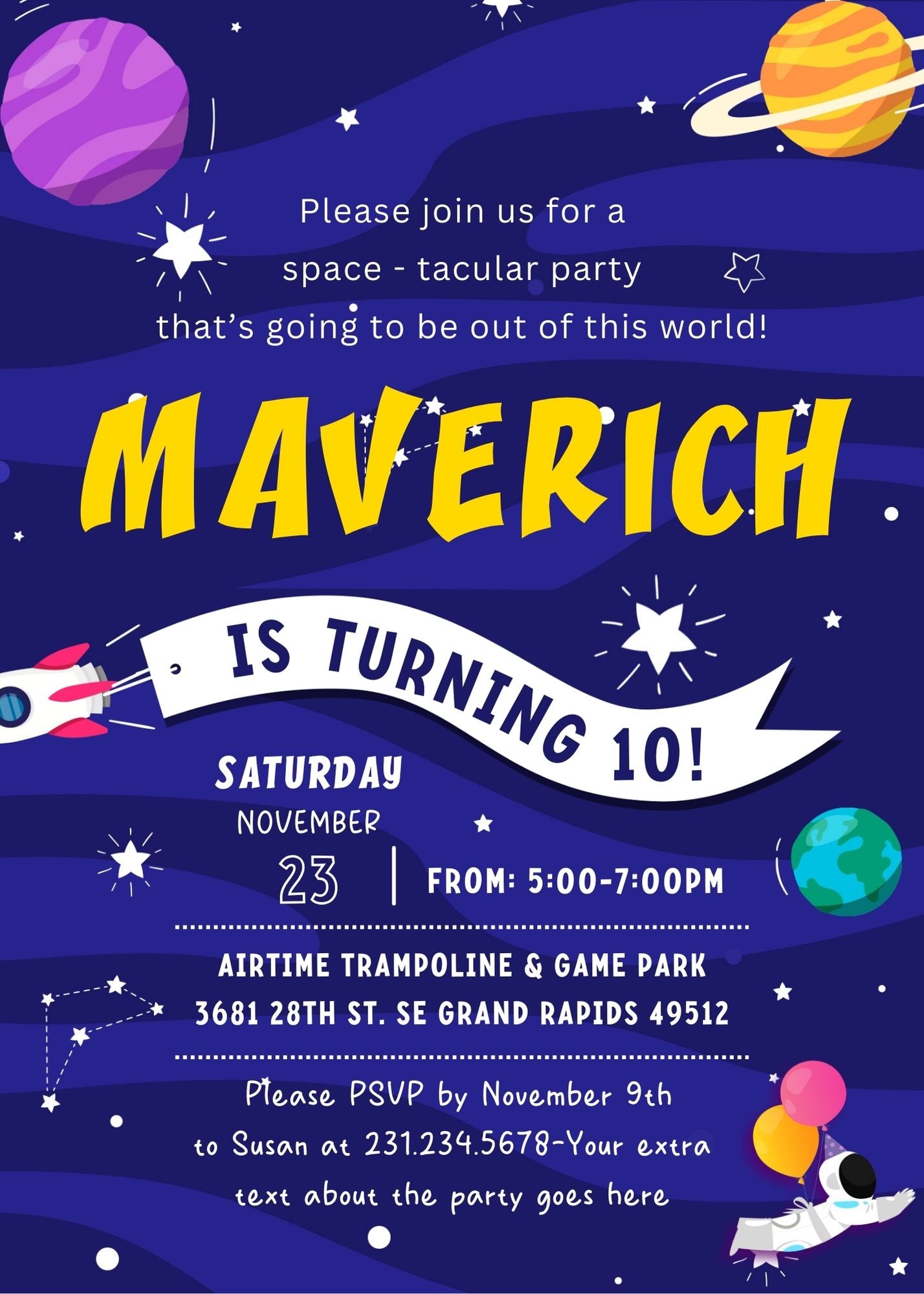 Editable Outer Space Birthday Invitation Template