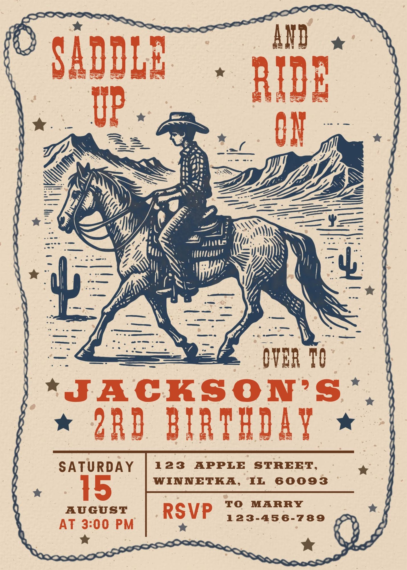 Saddle up and Ride on Western 2th Birthday invitation